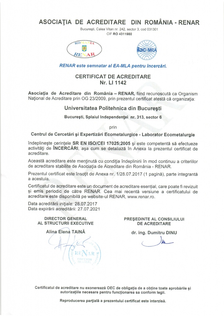 Certificat de Acreditare